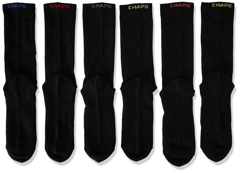 [Australia - AusPower] - Chaps Men's Solid Casual Crew Socks with Logo (6 Pack) Black 6-12 