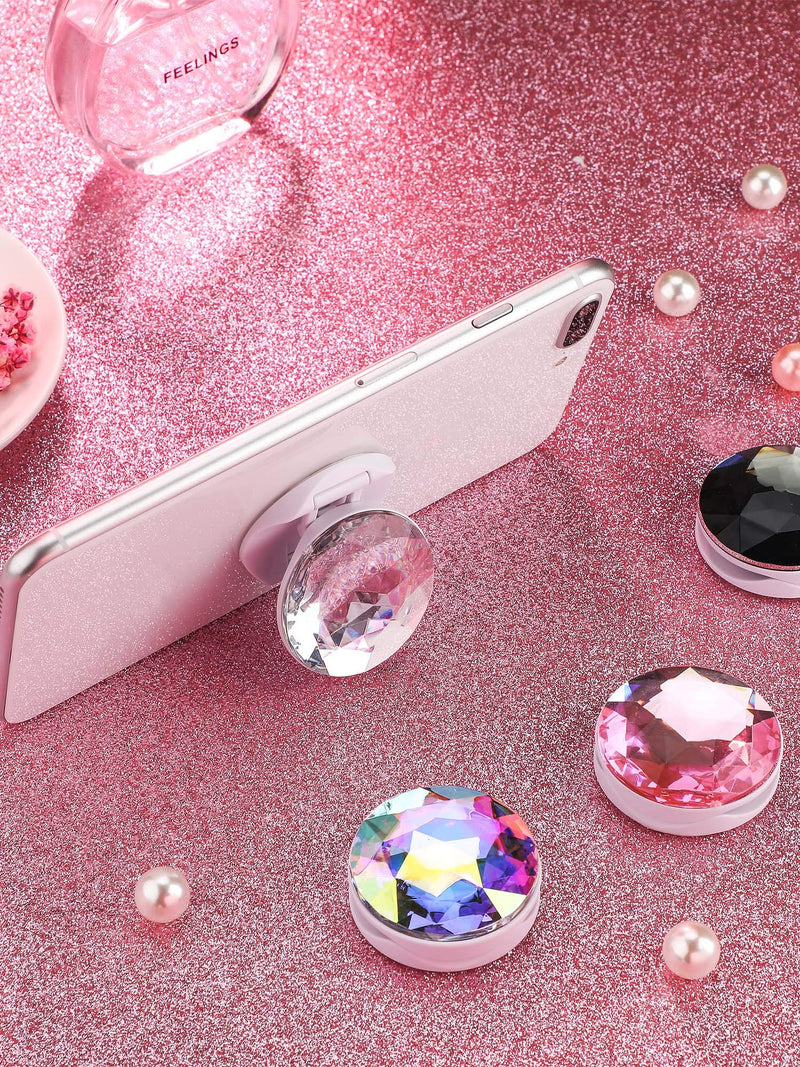 [Australia - AusPower] - Weewooday 4 Pieces Disco Crystal Phone Grip Plastic Diamond Phone Holders Collapsible Phone Grip Holder Adhesive Foldable Expanding Finger Stand Holder Kickstand (White, Pink, Black, Rainbow) White, Pink, Black, Rainbow 