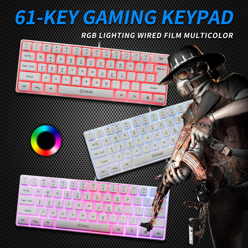 [Australia - AusPower] - DGG 60% Wired Gaming Keyboard,RGB Backlit Ultra-Compact Mini Keyboard,Waterproof Mini Compact 61 Keys Keyboard, for PC/Mac Gamer, Typist, Travel, Easy to Carry on Business Trip,White White 