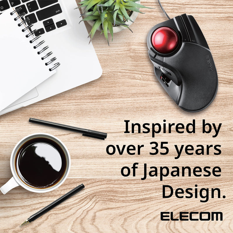 [Australia - AusPower] - ELECOM HUGE Trackball Mouse, Wired, Finger-Operated, 8-Button Function, Precision Optical Gaming Sensor, Palm Rest Attached, Windows11, macOS (M-HT1URBK) Wired Trackball Mouse 