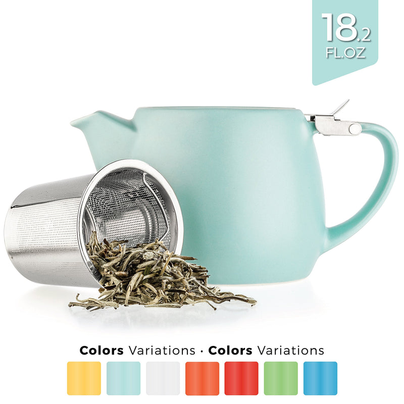 [Australia - AusPower] - Tealyra - Pluto Porcelain Small Teapot Turquoise - 18.2-ounce (1-2 cups) - Matte Finish - Stainless Steel Lid and Extra-Fine Infuser To Brew Loose Leaf Tea - 540ml 