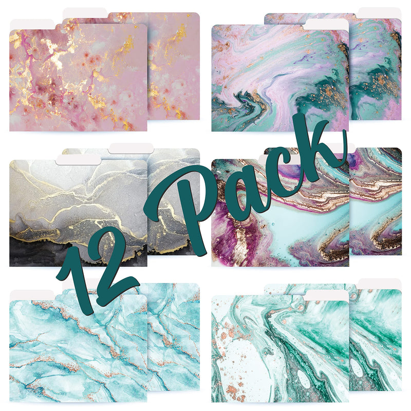 [Australia - AusPower] - Decorative File Folders, 12 Pack, 6 Designs, Heavyweight, Letter Size (9.5" x 11.5") with 1/3 Cut Tab, Marble Designs, Fashion Folders by Better Office Products 