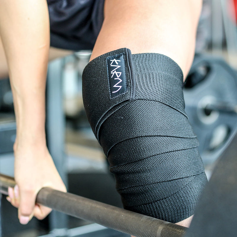 [Australia - AusPower] - Knee Wraps for Weightlifting (Pair) with Bag - Knee Wraps for Squatting - Knee Bands for Crossfit, Gym, Pain, WOD, Cross Training. Black Powerlifting Knee Support for Women, Men 78 Inch / 198 cm 