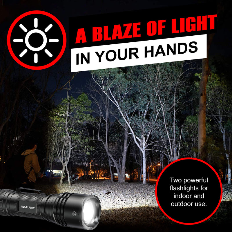 [Australia - AusPower] - GearLight TAC LED Flashlight Pack - 2 Super Bright, Compact Tactical Flashlights with High Lumens for Outdoor Activity & Emergency Use - Gifts for Men & Women 
