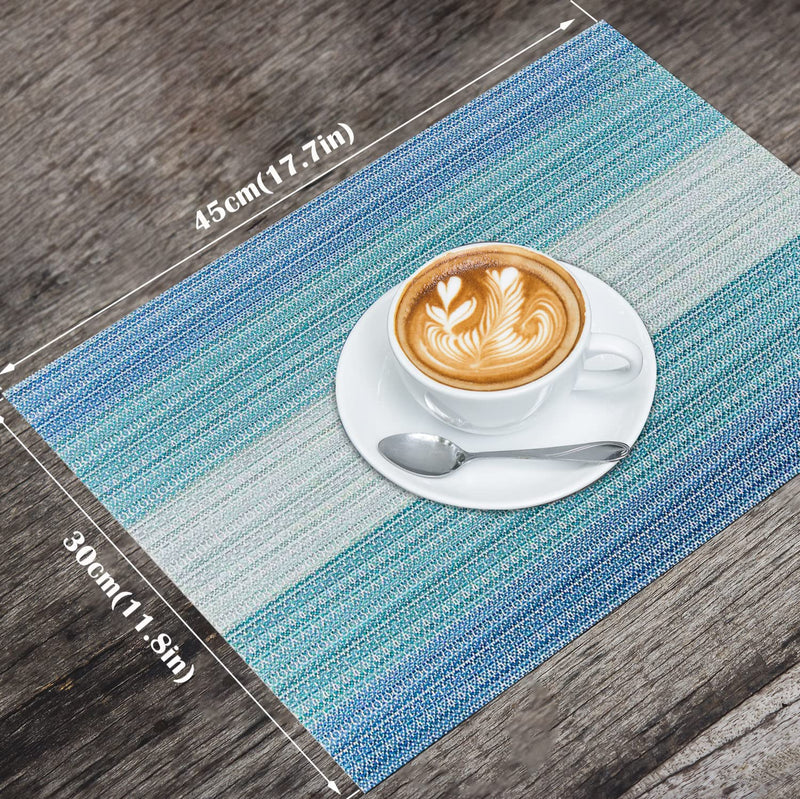 [Australia - AusPower] - HeloHo Placemats Set of 4,Vinyl Table Place Mats, Heat Resistant Stain Resistant Foldable Placemats, Washable Wipeable Placemat for Kitchen Dining Table Decoration Indoor Outdoor（Blue） 4Pcs Blue 