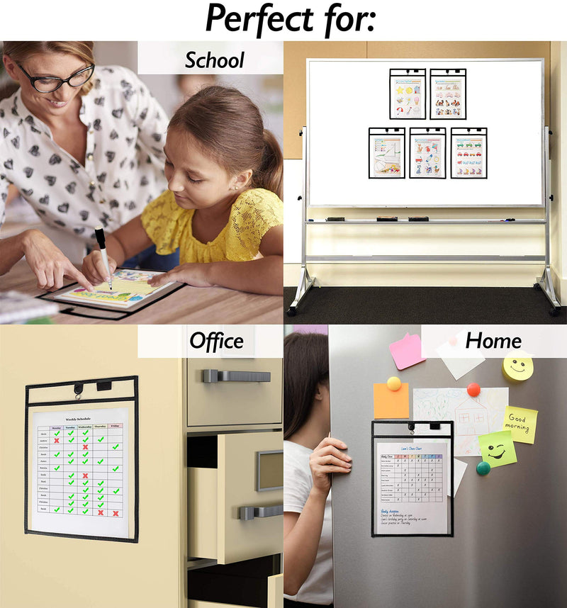 [Australia - AusPower] - Magnetic Dry Erase Pockets by Two Point (10-Pack) - 10 x 14 in - Black Clear Plastic Sleeves for Paper, Shop Ticket Holders, Job Ticket Holders, Clear Paper Sleeves, Dry Erase Sleeves 