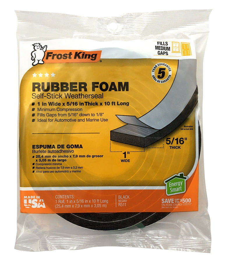 [Australia - AusPower] - Frost King P Self-Stick Rubber Foam Weatherseal, 1" W, 5/16" T, 10 ft L, Black 1"W, 5/16"T 