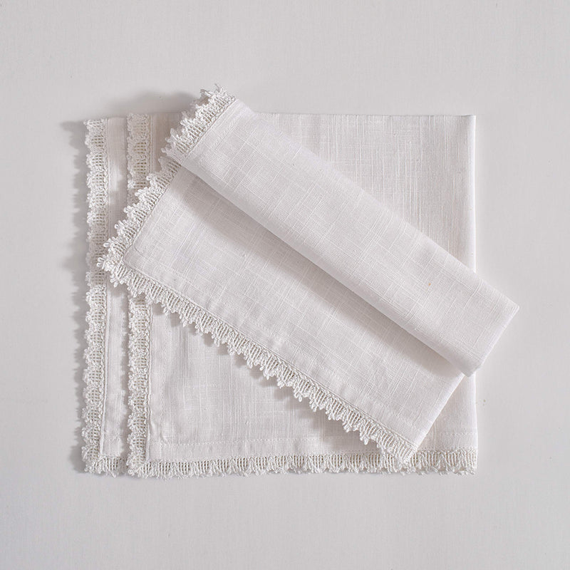 [Australia - AusPower] - FINGERCRAFT Oversized Dinner Cloth Napkins White in 100% Texture Slub Cotton Fabric 12 Pack 20X20 Inch White Premium Quality, Mitered Corners for Every Day Use Napkins are Pre Shrunk and White lace 