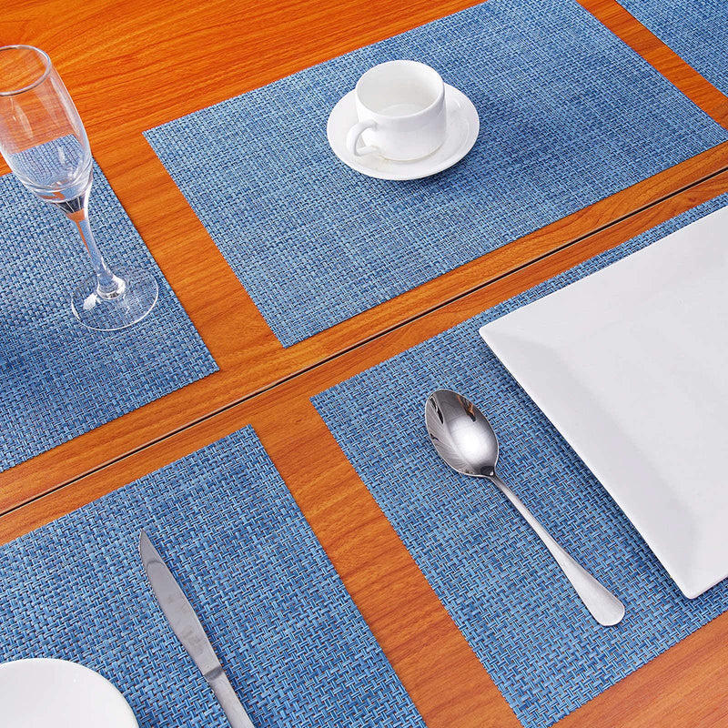 [Australia - AusPower] - Zupro Placemats Set of 4 for Kitchen Dining Table Washable Braided Table Mats Heat-Resistant Placemats Non-Slip Woven PVC Vinyl Place Mats for Everyday use or Holidays Dinner BBQs 18"x12" (Hemp Blue) 4pcs placemats A-a-hemp Blue-4pcs 