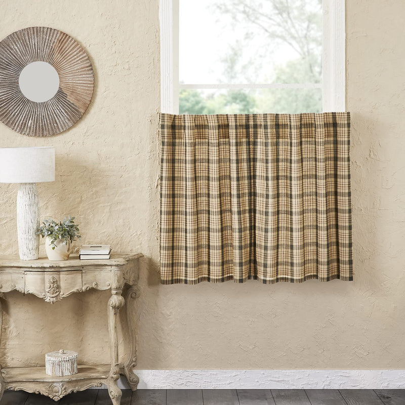 [Australia - AusPower] - VHC Brands Cider Mill Plaid Curtain Tiers, Tan & Charcoal, 36x36, Set of 2 Tier Pair 36x36 