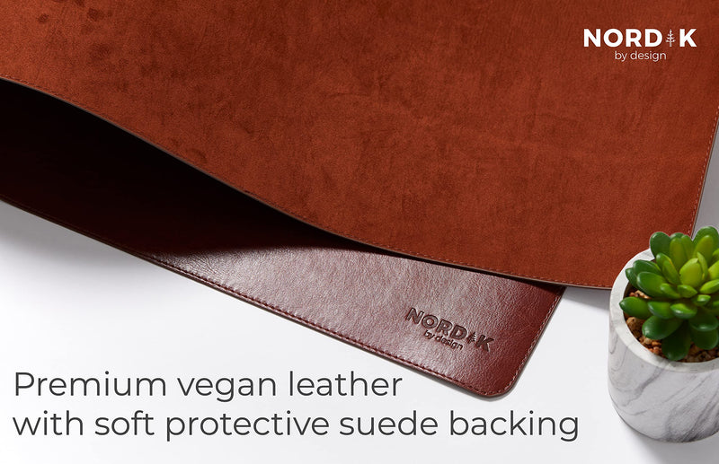 [Australia - AusPower] - Nordik Leather Desk Mat Cable Organizer (Saddle Brown 35 X 17 inch) Premium Extended Mouse Mat for Home Office Accessories - Felt Vegan Large Leather Desk Pad Protector & Desk Blotter Pads Decor Saddle Brown 