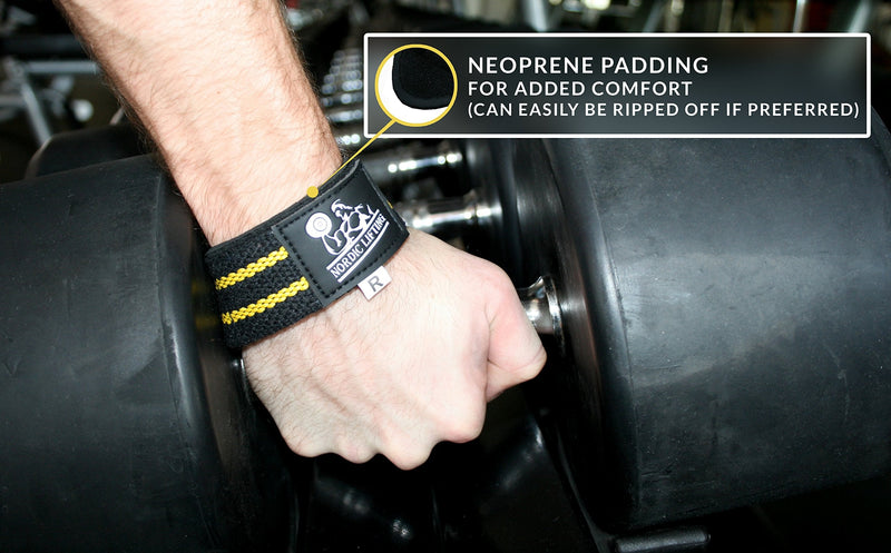 [Australia - AusPower] - Wrist Wraps + Lifting Straps Bundle (2 Pairs) for Weightlifting, Cross Training, Workout, Gym, Powerlifting, Bodybuilding - Support for Men/Women, Avoid Injury During Weight Lifting Black/Yellow 