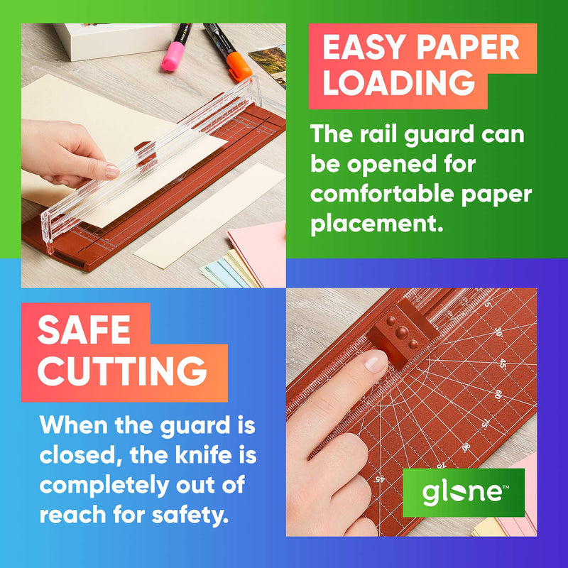 [Australia - AusPower] - Glone 12 inch Paper Trimmer, A4 Size Paper Cutter with Automatic Security Safeguard for Coupon, Craft Paper and Photos (Red) 