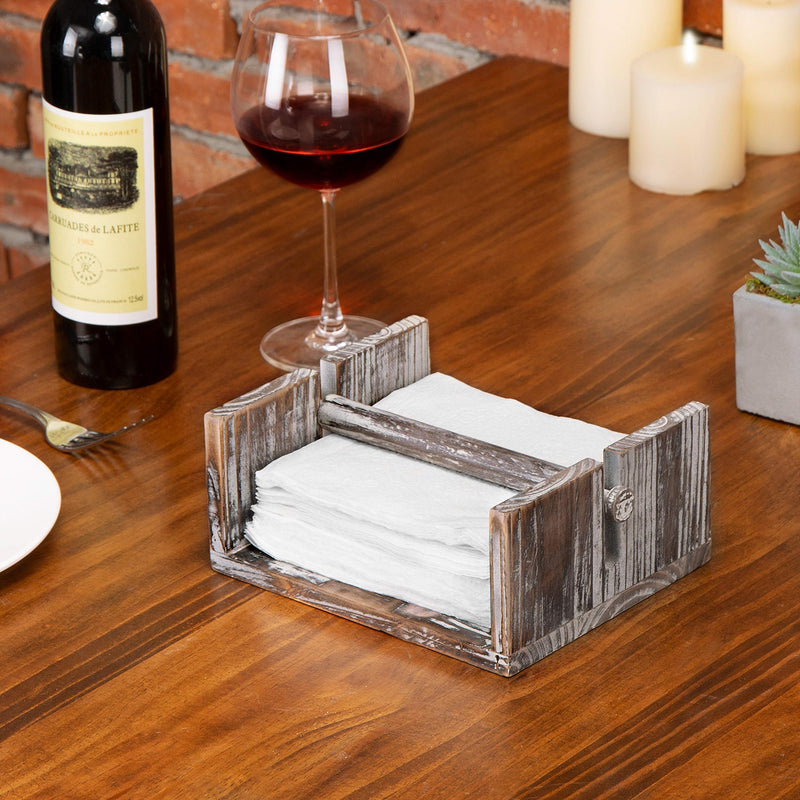[Australia - AusPower] - MyGift Farmhouse Napkin Holder for Table, Torched Wood Horizontal Flat Paper Napkin Dispenser with Weighted Arm Torched Brown 