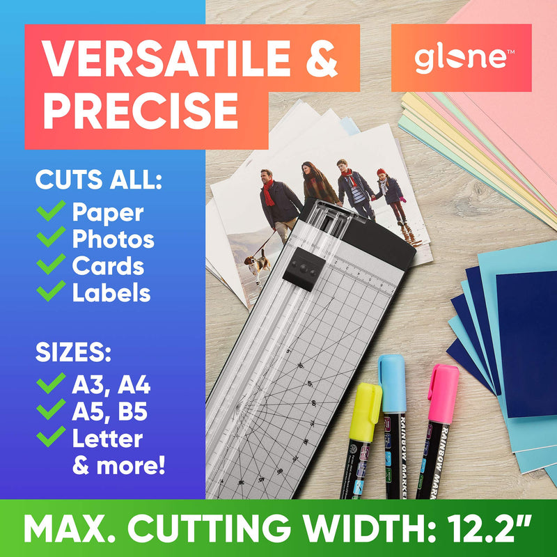 [Australia - AusPower] - Glone 12 inch Paper Trimmer, A4 Size Paper Cutter with Automatic Security Safeguard for Coupon, Craft Paper and Photos (Black-Silver) 