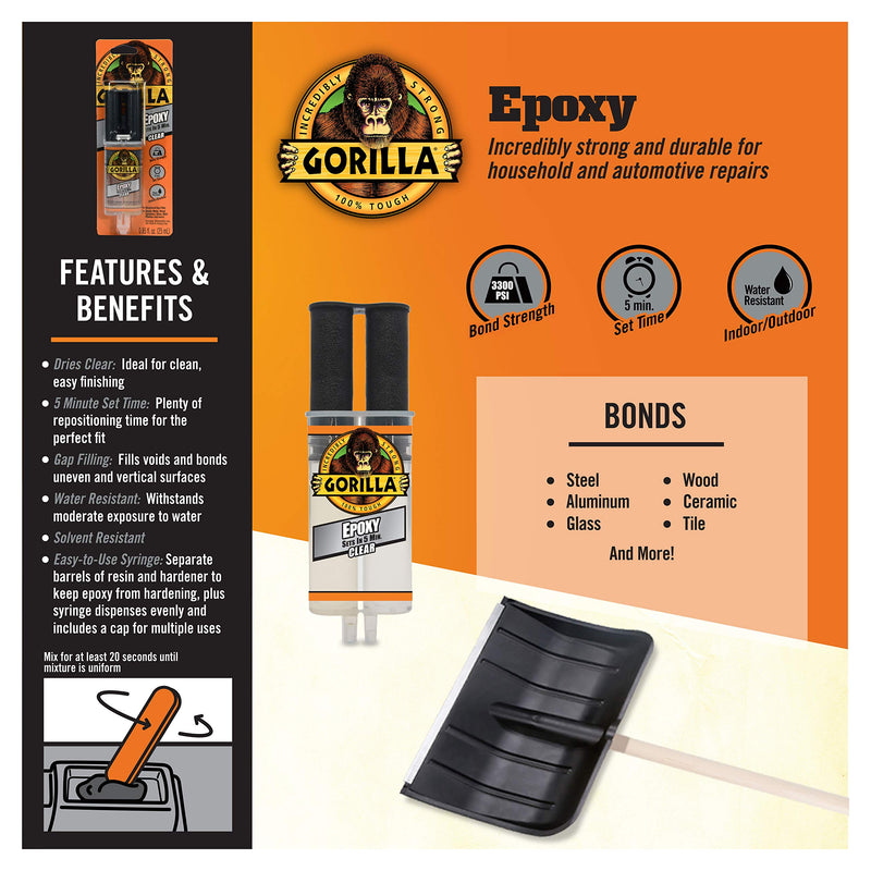 [Australia - AusPower] - Gorilla 2 Part Epoxy, 5 Minute Set, .85 ounce Syringe, Clear, (Pack of 4) 