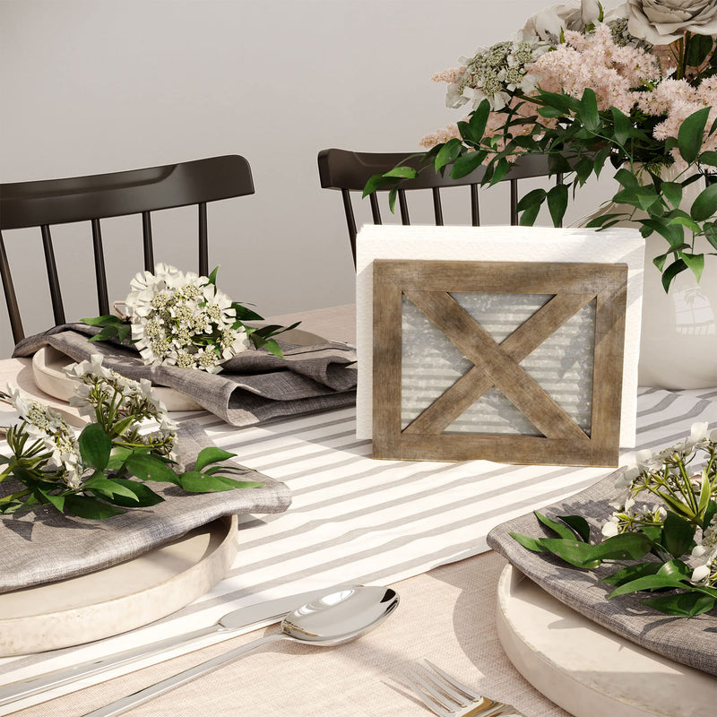 [Australia - AusPower] - Barnyard Designs Farmhouse Napkin Holder Table Napkin Holder Kitchen, French Country Vintage Napkin Dispenser, Farmhouse Distressed Wooden Metal Rustic Coastal Picnic Table Napkin Holder Wood, Brown 