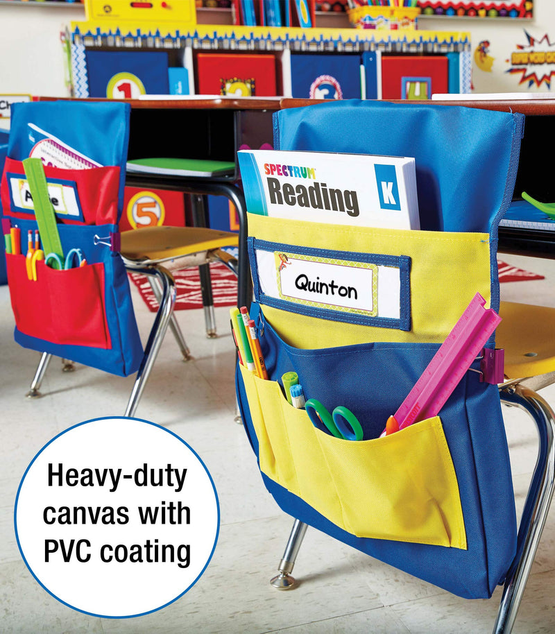 [Australia - AusPower] - Carson Dellosa Chairback Buddy Pocket Chart—Blue and Red Desk Chair Seat Back Organizer With 6 Pockets for Classroom Supplies, Student Name Tag With Pocket (15" x 19") Blue & Red 