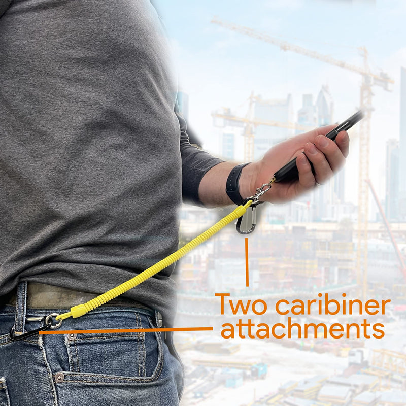 [Australia - AusPower] - Drop Stop Mobile Phone Tether - Cell Phone Drop and Damage Prevention with Carabiners for Attachment for Workplace Phone Safety Vest Attachment - Carabiner for Cell Phone (High Visibility Yellow) High Visibility Yellow 