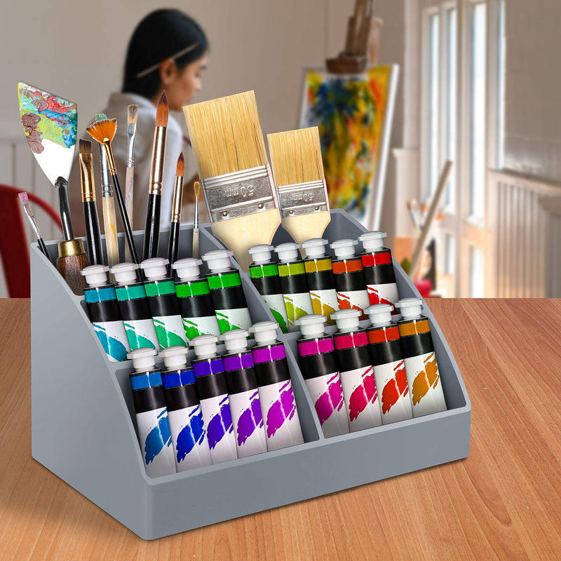 [Australia - AusPower] - Acrimet Incline Desktop Easy Organizer Caddy Holder - Supplies Storage and Home Organization (Plastic) (Silver Color) 