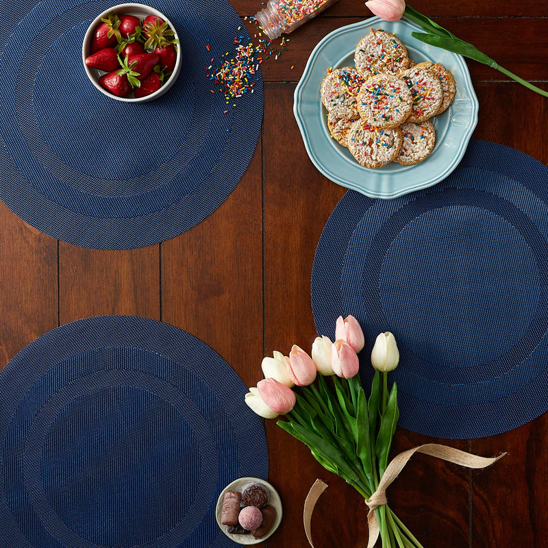 [Australia - AusPower] - DII PVC Tabletop Collection Woven Indoor/Outdoor, Round Placemat Set, 13.75", Nautical Blue, 6 Piece 