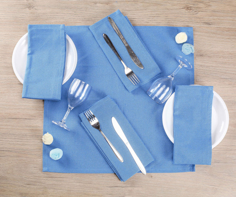 [Australia - AusPower] - Native Fab Cloth Dinner Napkins Set of 12 Cotton 17x17 Absorbent Soft Restaurant Hotel Quality - Cocktail Napkins, Wedding Dinner Napkins - Everyday Use, Easy Care Washable - Light Blue 