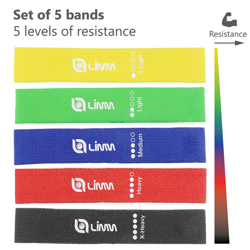 [Australia - AusPower] - Limm Resistance Loop Exercise Bands - Set of 5 Stretch Bands for Working Out with Instruction Guide & Carry Bag - Elastic Band for Home Workout & Physical Therapy for Women and Men 