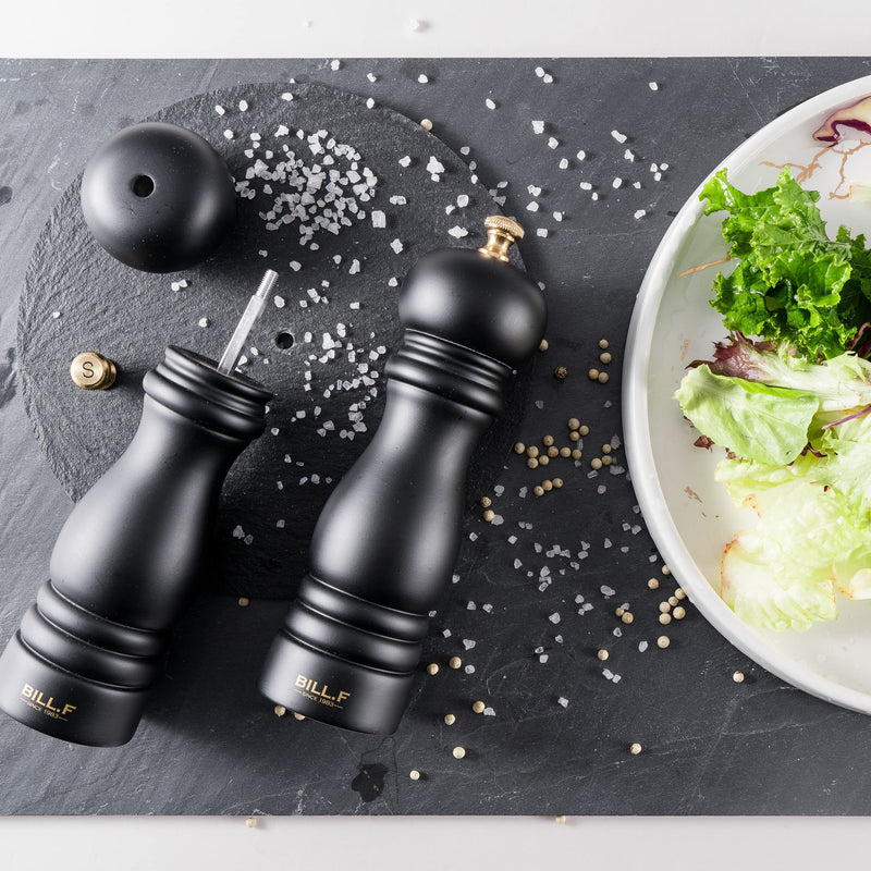 [Australia - AusPower] - Wooden Pepper Mill or Salt Mill, BILL.F 7 Inch Wood Salt and Pepper Grinder Set of 2 With a Adjustable Ceramic Rotor and Easily Refillable Black 