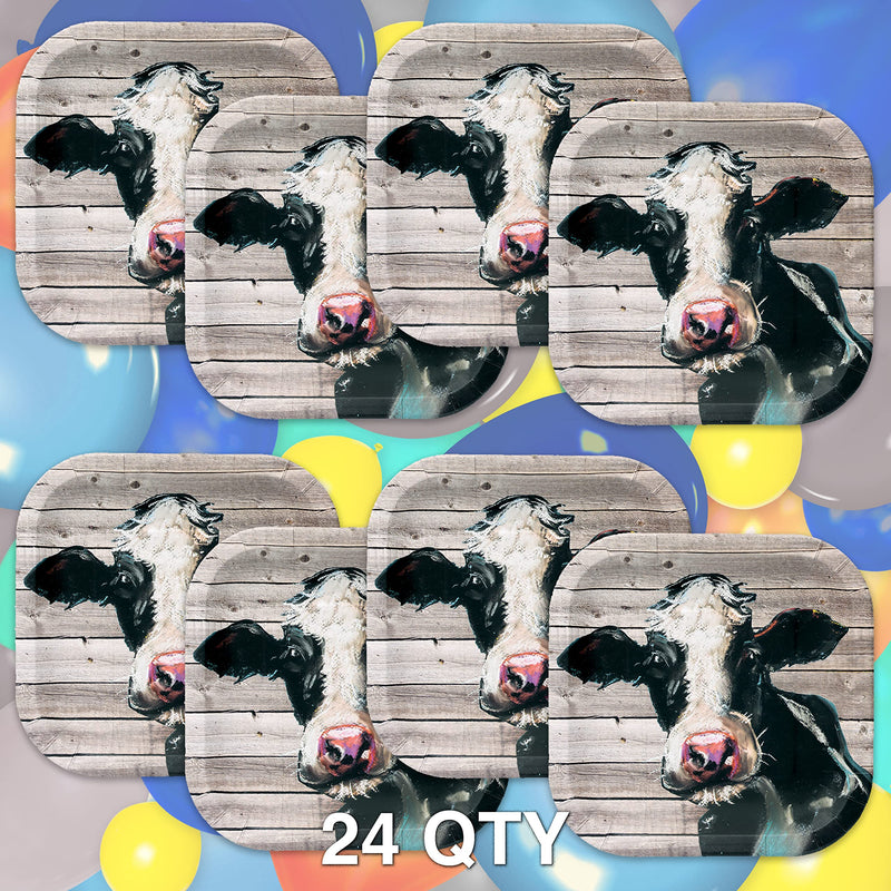 [Australia - AusPower] - Havercamp Cow 9” Plates on Barnwood (24 pcs.)! Authentic and Iconic Cow on a Rustic Barnwood Background. 24 Lg. 9 in. Square Dinner Plates. Pair with the Farm Table Collection! 24pcs - Cow Plates 