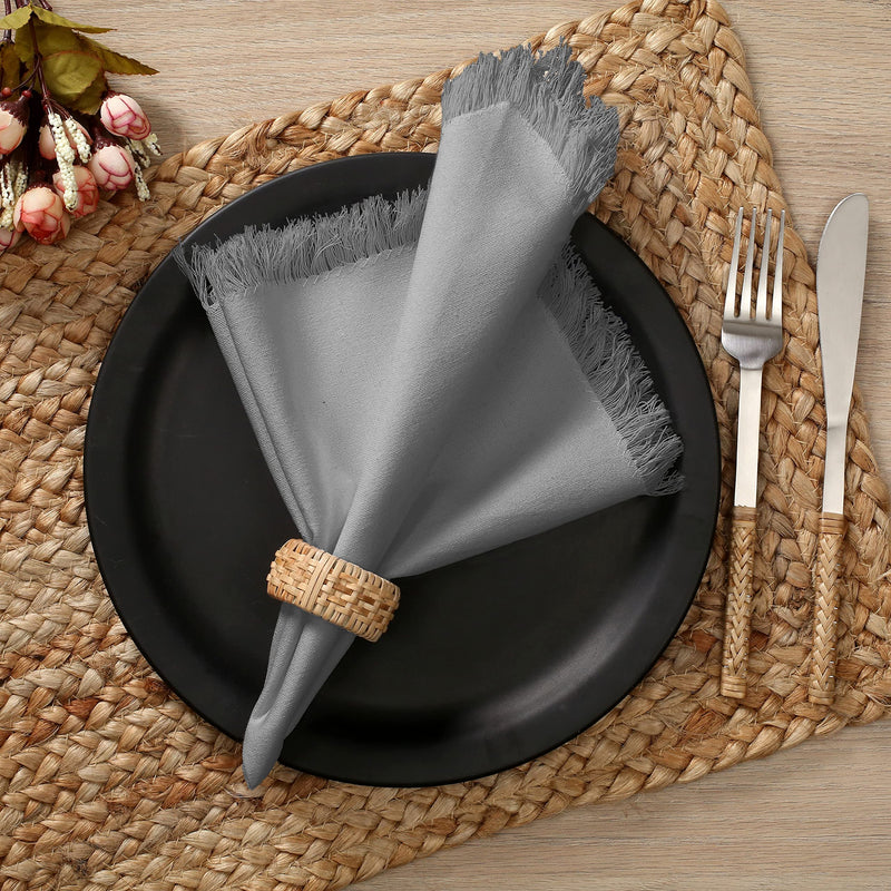 [Australia - AusPower] - Cotton Clinic Cloth Dinner Napkins with Fringes – Perfect Everyday Use Table Linen – Soft Durable Washable – Ideal for Party Wedding Farmhouse Christmas Easter – Set of 12 (20x20 in/Grey) Grey 