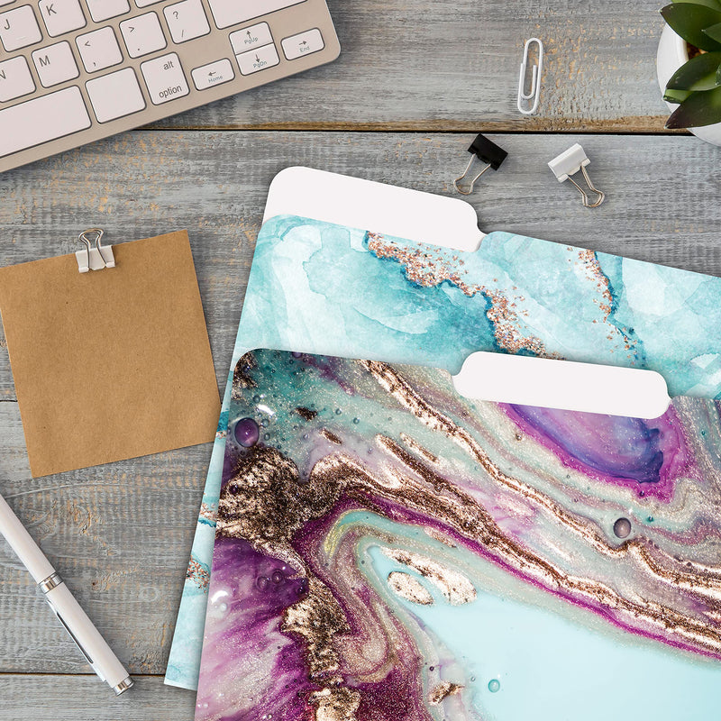 [Australia - AusPower] - Decorative File Folders, 12 Pack, 6 Designs, Heavyweight, Letter Size (9.5" x 11.5") with 1/3 Cut Tab, Marble Designs, Fashion Folders by Better Office Products 
