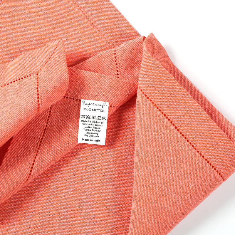 [Australia - AusPower] - Cloth Dinner Chambrey Napkins With Faggoting Hemstitched, Everyday Use, Premium Quality 100% Cotton Perfect for Parties Dinners Weddings Cocktail Christmas Napkins Washable & Reusable (Orange/pink) Orange/Pink 