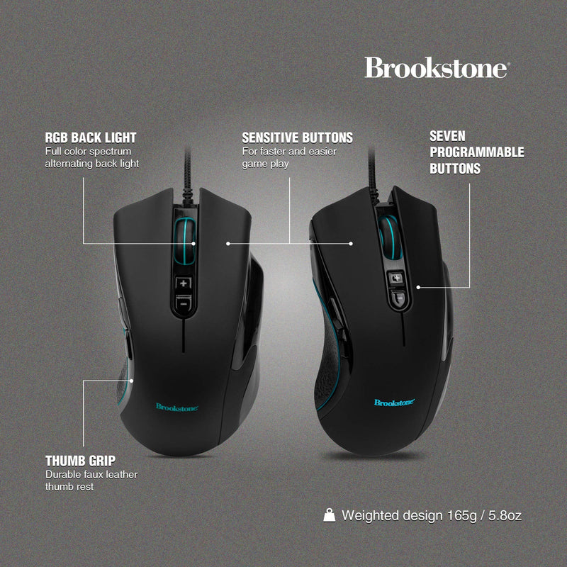 [Australia - AusPower] - Brookstone USB Wired Gaming Mouse with Scroll Wheel, 4/5 Selectable DPI Settings, and Lighting Effects, Mac and PC Compatible (V1 (5 DPI)) V1 (5 DPI) 