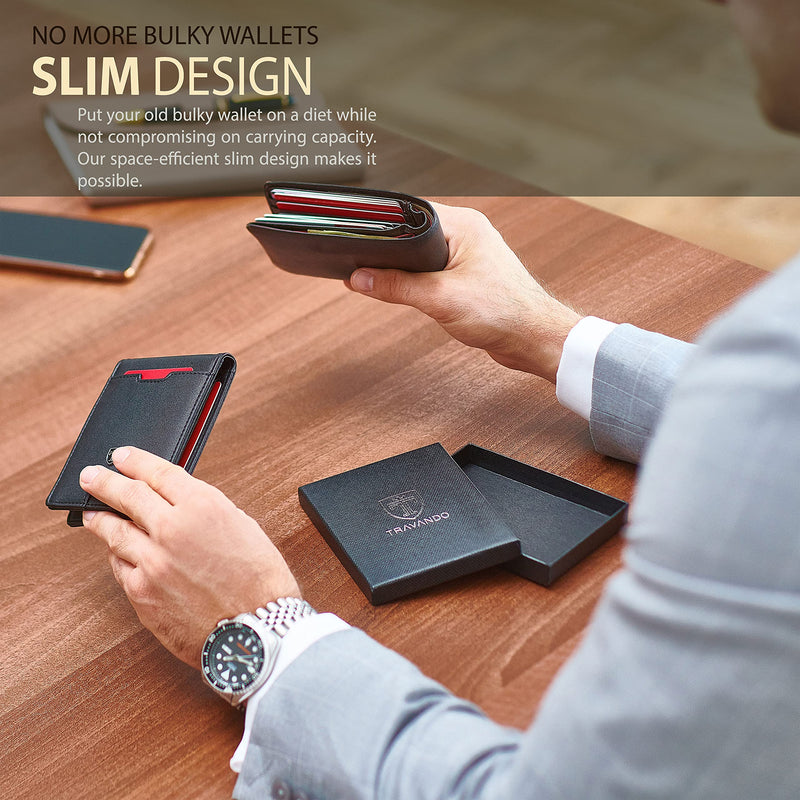 [Australia - AusPower] - TRAVANDO Mens Slim Wallet with Money Clip AUSTIN RFID Blocking Bifold Credit Card Holder for Men with Gift Box Black 