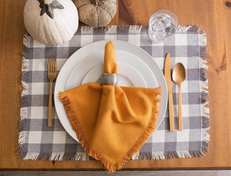 [Australia - AusPower] - DII Heavyweight Fringed Check Tabletop Collection, Placemat Set, 13x19, Gray, 6 Piece Placemat Set, 13x19" 