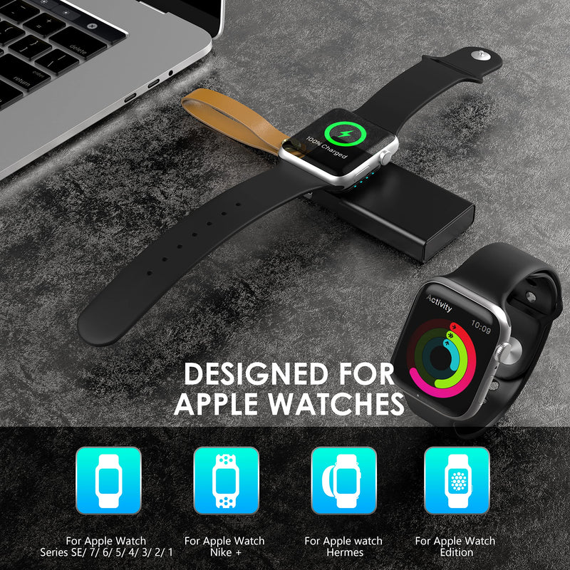 [Australia - AusPower] - [Updated 2022 Version] Magnetic Wireless Charger Power Bank for Apple Watch Portable iWatch USB Charger, Travel Cordless Charger with Light Weight Quick Charge for Apple Watch Series SE 7 6 5 4 3 2 1 