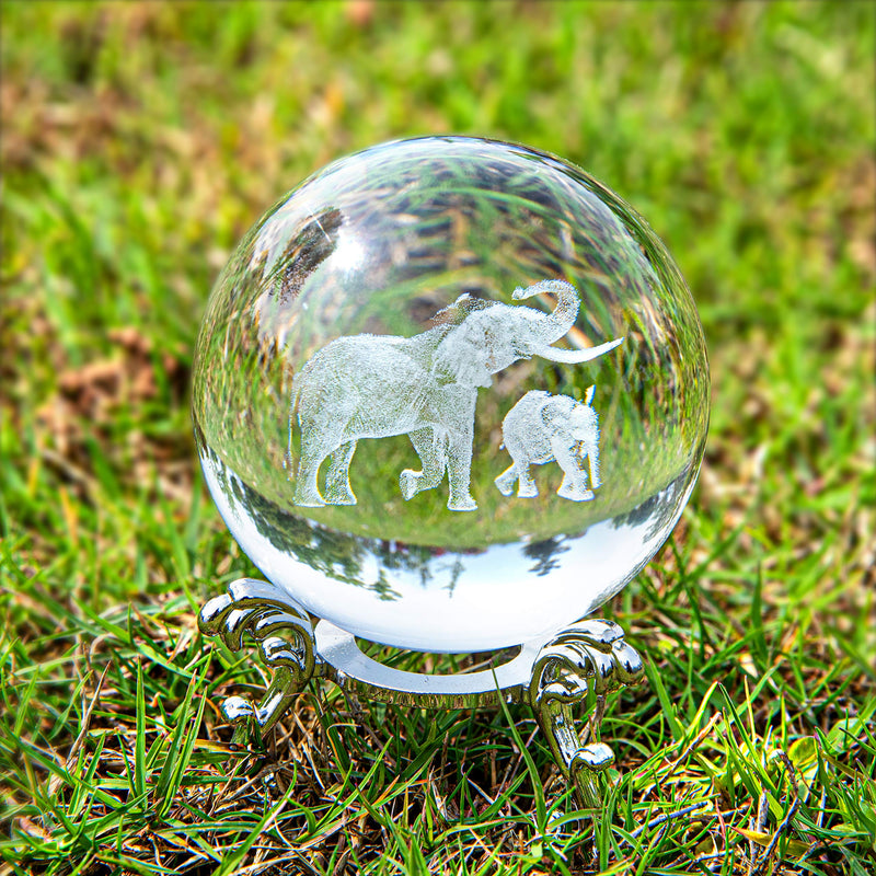 [Australia - AusPower] - 3D Laser Elephant Crystal 60mm Ball Crystal Paperweight Figurine Home Art Decor Crafts 
