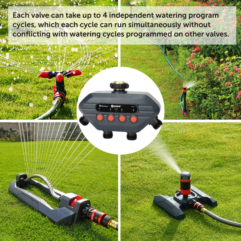 [Australia - AusPower] - Eden 93443 Bluetooth Smart Water Hose Timer 4-Zone, Compatible with Wireless Soil Moisture Sensor 