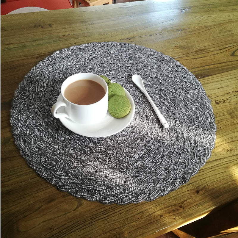 [Australia - AusPower] - Topotdor Round Placemats Heat-Resistant Stain Resistant Anti-Skid Washable Polyproplene Table Mats Placemats (Set of 6, Braided-Gray) set of 6 