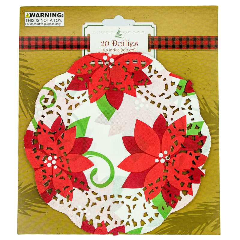 [Australia - AusPower] - Holiday Paper Doilies (60 Pack) Red, Green, Poinsettia 6.5 Inch Decorative Lace Coasters, Placemats for Cookies, Cakes, Desserts 