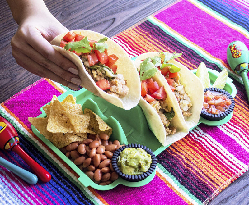 [Australia - AusPower] - Evriholder Taco Truck Plate 2 Pack, Fun Shape for Tacos, Great for Parties, Whole Taco Meal for Kids and Adults, Green, Includes 2 Plates and 4 Salsa Cups, one size (1987A2P6-AMZ) 