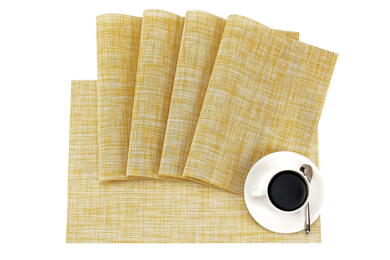 [Australia - AusPower] - GEFEII PVC Woven Vinyl Non-Slip Heat-Resistant Yellow Placemats Kitchen Environmental Table Place Mats Pad Cushion Mustard Yellow Placemats for Dining Table(Yellow, 4) 