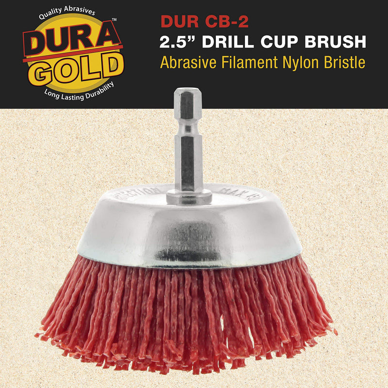 [Australia - AusPower] - Dura-Gold 2.5" Abrasive Filament Nylon Bristle Cup Brush - Coarse Sanding Scuffing Brush, 1/4" Hex Drill Shank Arbor - Remove Rust, Corrosion, Paint - Surface Prep for Spray Truck Bed Liner Coatings 2.5-inch 