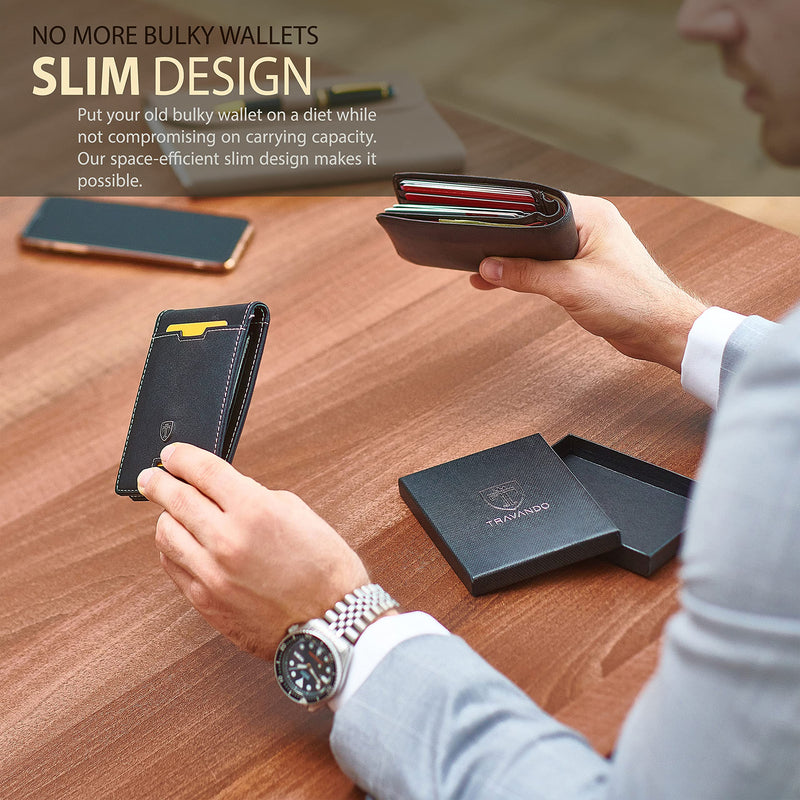 [Australia - AusPower] - TRAVANDO Mens Slim Wallet with Money Clip AUSTIN RFID Blocking Bifold Credit Card Holder for Men with Gift Box Black & White 