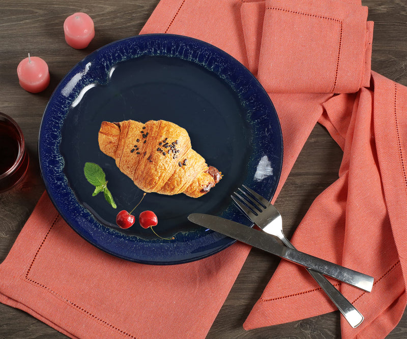 [Australia - AusPower] - Cloth Dinner Chambrey Napkins With Faggoting Hemstitched, Everyday Use, Premium Quality 100% Cotton Perfect for Parties Dinners Weddings Cocktail Christmas Napkins Washable & Reusable (Orange/pink) Orange/Pink 