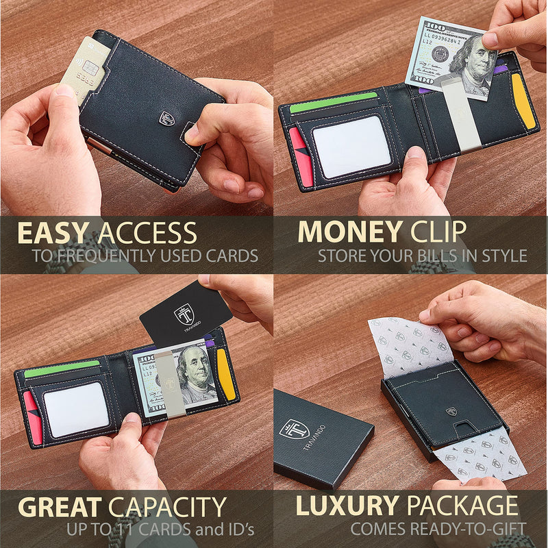 [Australia - AusPower] - TRAVANDO Mens Slim Wallet with Money Clip AUSTIN RFID Blocking Bifold Credit Card Holder for Men with Gift Box Black & White 