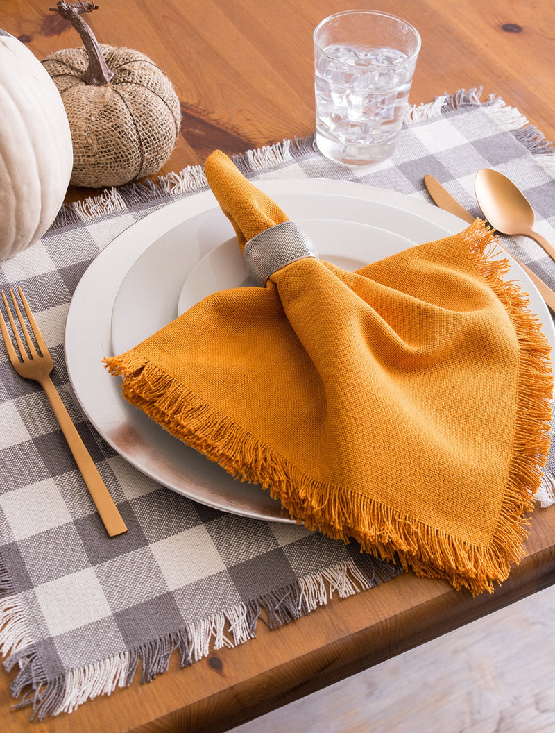 [Australia - AusPower] - DII Heavyweight Fringed Check Tabletop Collection, Placemat Set, 13x19, Gray, 6 Piece Placemat Set, 13x19" 