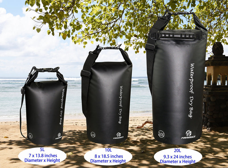 [Australia - AusPower] - Freegrace Waterproof Dry Bags Set of 3 - Dry Bag with 2 Zip Lock Seals & Detachable Shoulder Strap, Waist Pouch & Phone Case - Can Be Submerged Into Water for Swimming, Kayak, Rafting & Boating Black 5L 