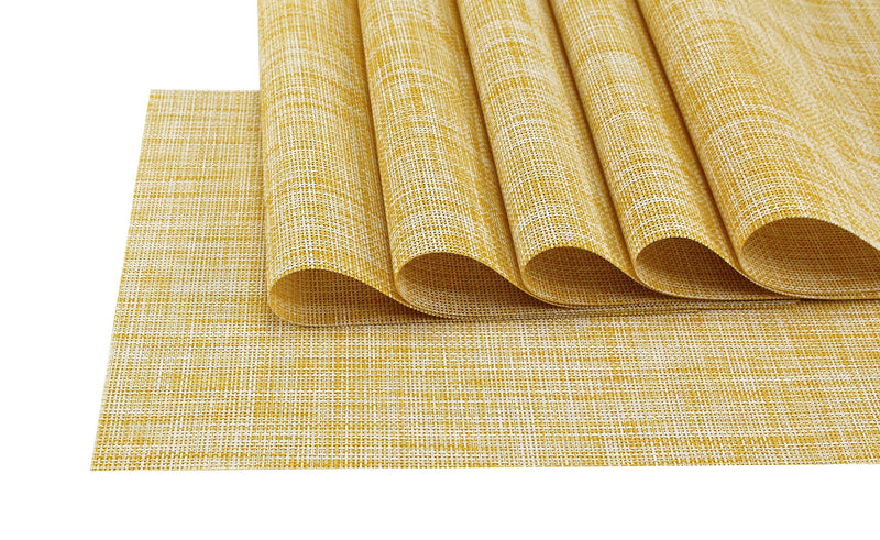 [Australia - AusPower] - GEFEII PVC Woven Vinyl Non-Slip Heat-Resistant Yellow Placemats Kitchen Environmental Table Place Mats Pad Cushion Mustard Yellow Placemats for Dining Table(Yellow, 4) 