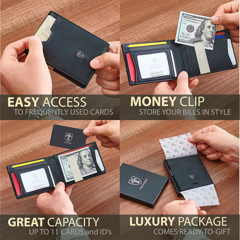 [Australia - AusPower] - TRAVANDO Mens Slim Wallet with Money Clip AUSTIN RFID Blocking Bifold Credit Card Holder for Men with Gift Box Black 